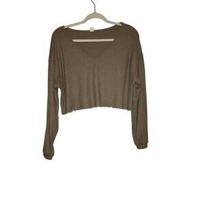 No Brand Brown Ribbed Knit Cropped Top Comfortwear Size Medium